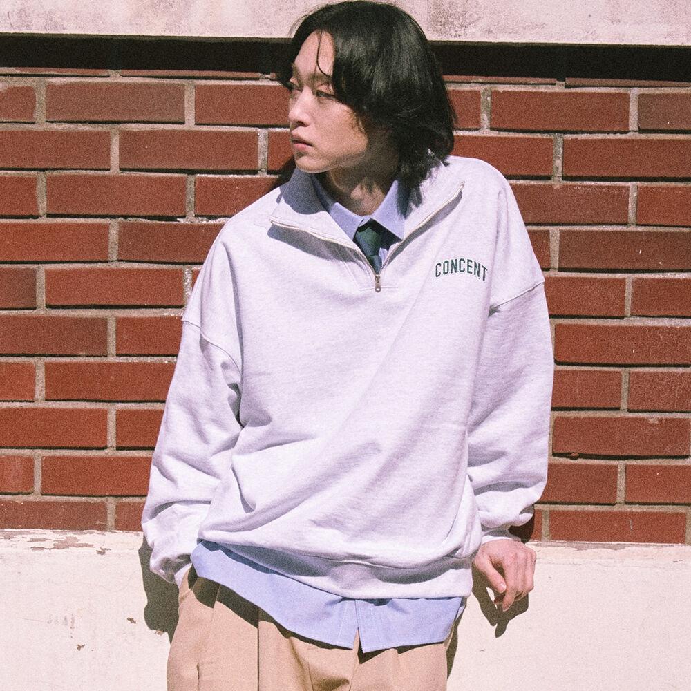 하프 집업 스웻 셔츠 화이트 멜란지