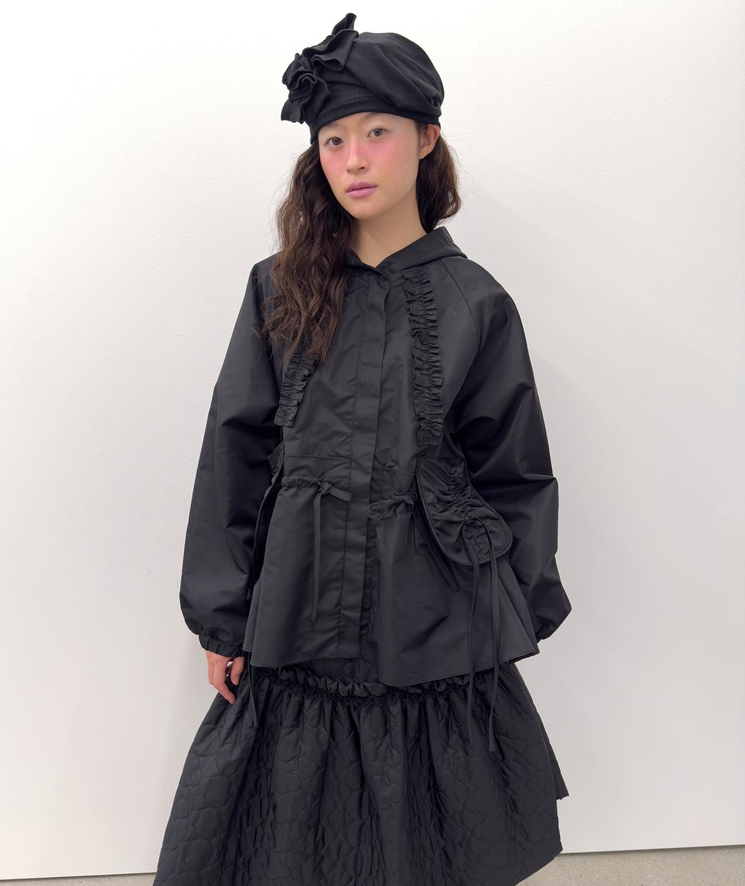 Ruffled Peplum Hoodie Jacket [Black]