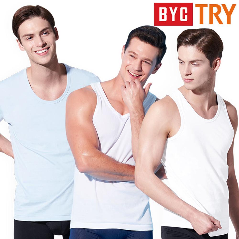 트라이/BYC 남자 런닝 3매 세트 순면 민소매 메리야스 남성 반팔런닝 쿨 메쉬