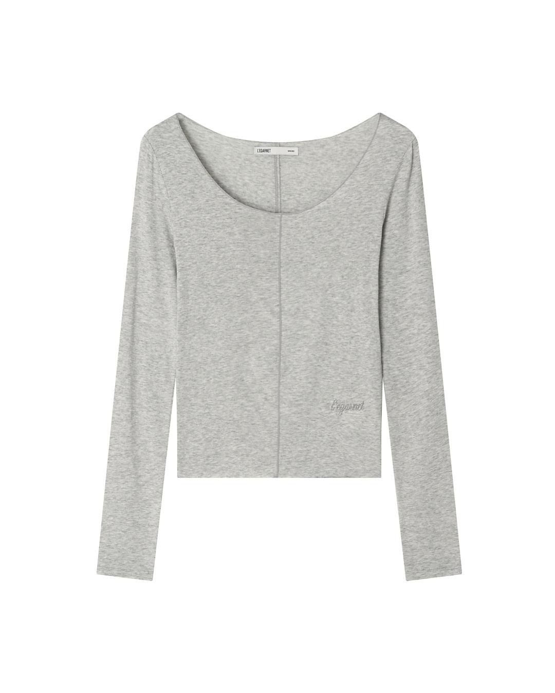 LILY TENCEL U-NECK  LONG SLEEVE_MELANGE GRAY