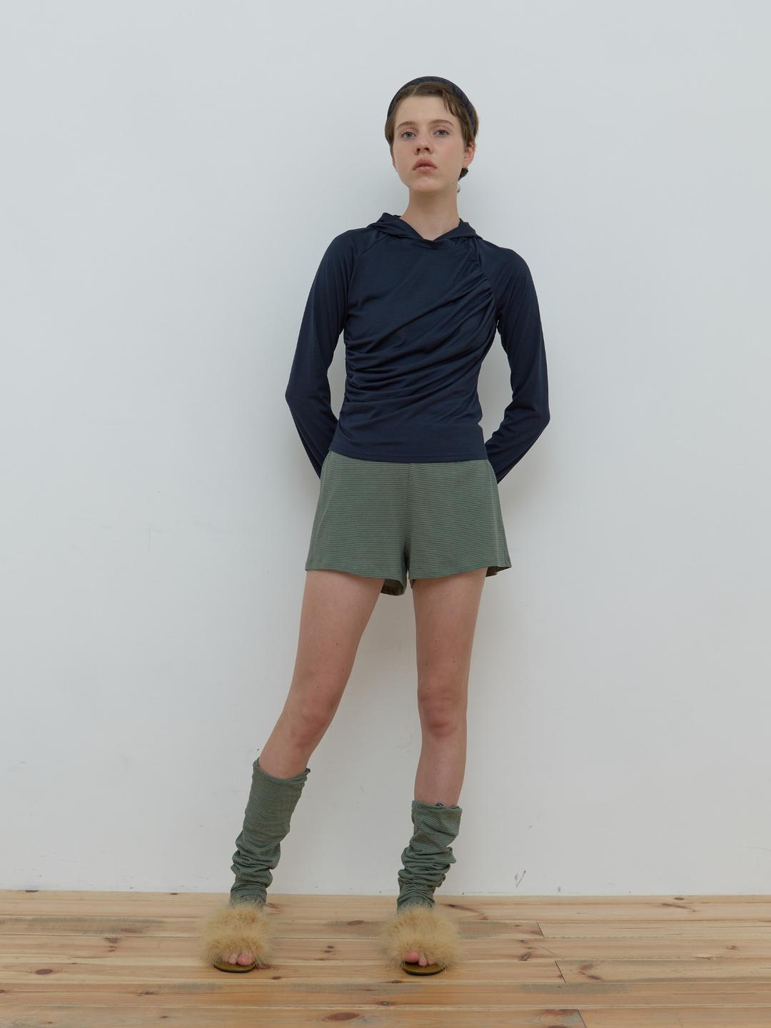 RAGLAN SHIRRING HOODIE_NAVY