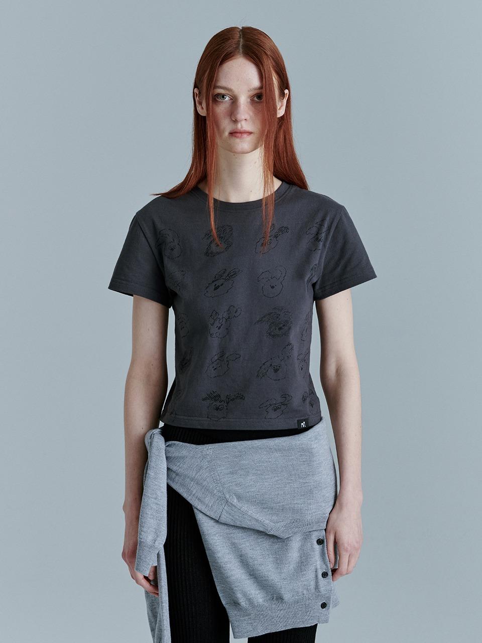 SLIM CROP WOOD DOODLE T-SHIRT_dark grey