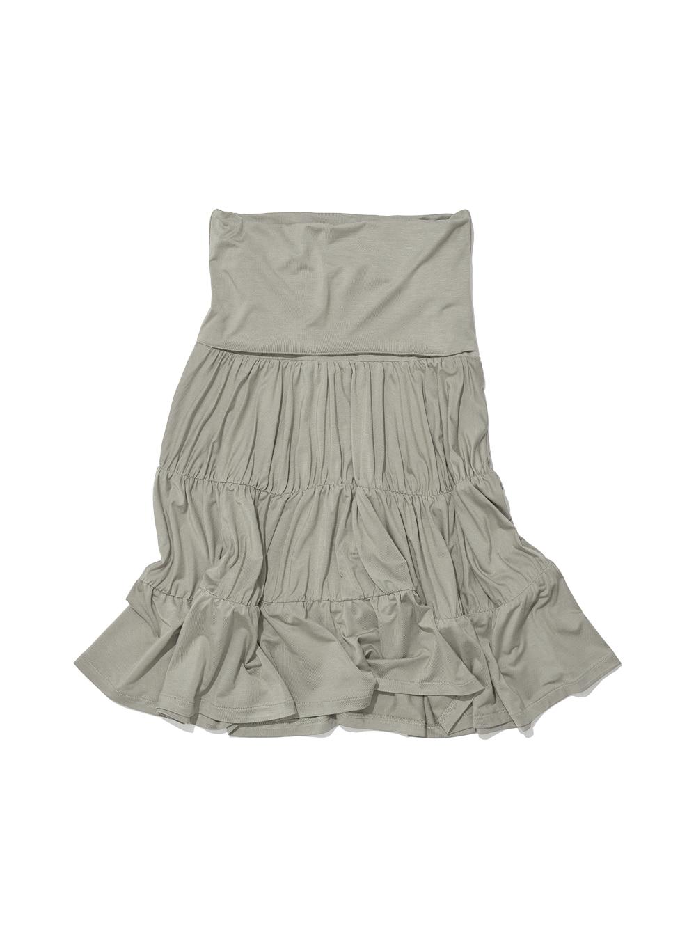 [WOMEN] PWC JERSEY SHIRRING TIERED MIDI SKIRT_LIGHT KHAKI