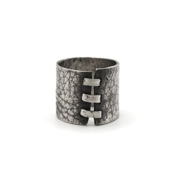 Silver leather stitch ring