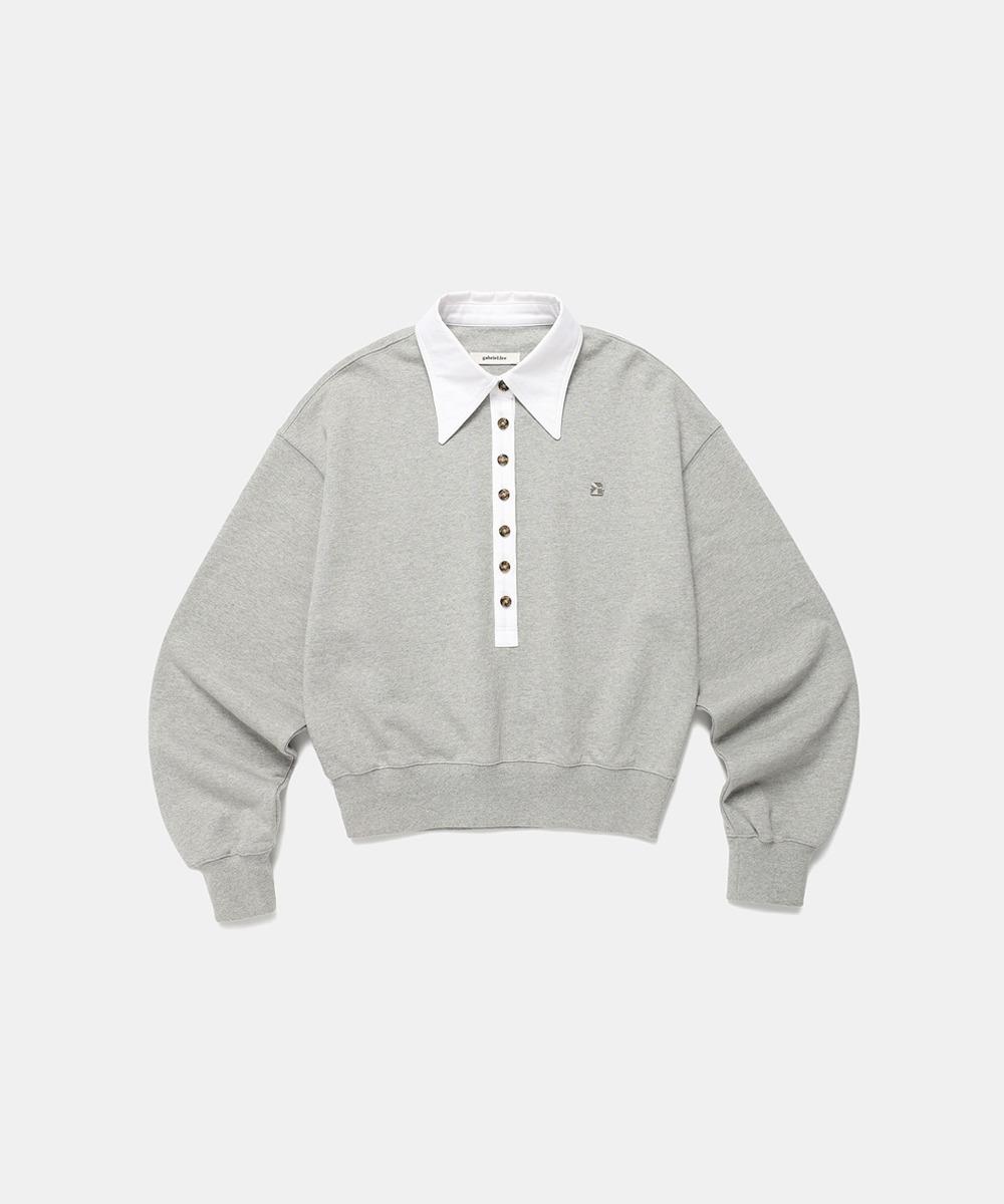 SWEATSHIRT WITH CURVED SHIRT COLLAR - MELANGE GREY