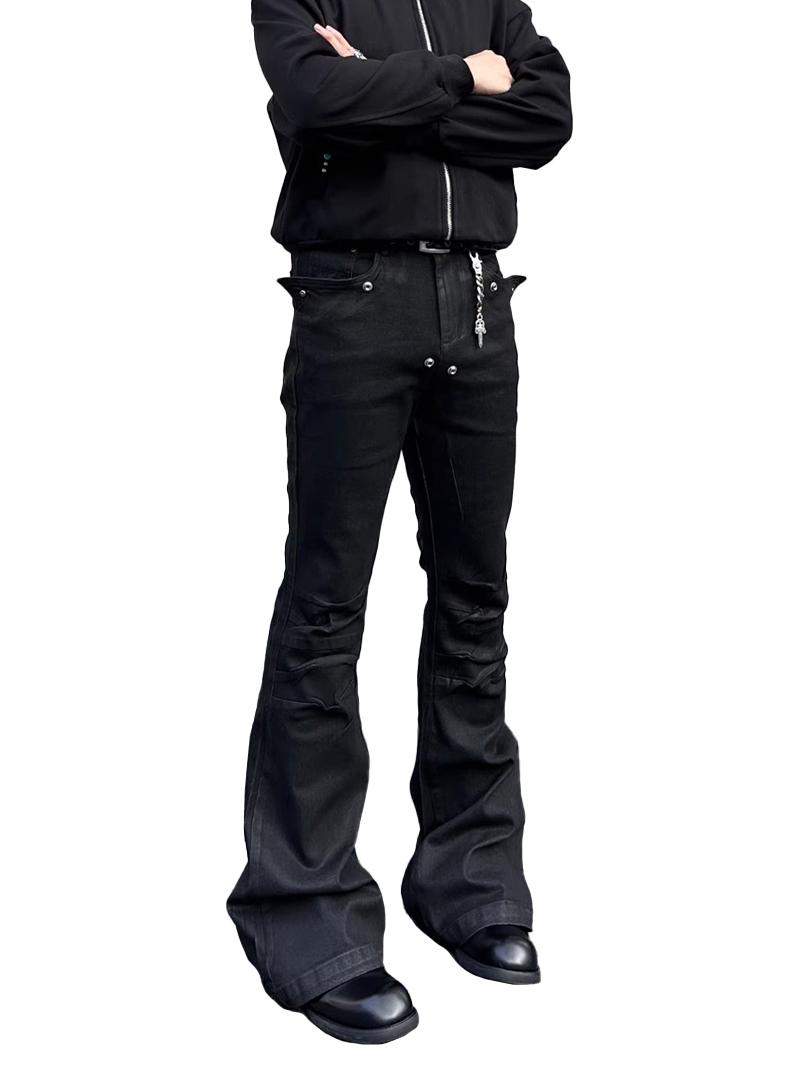 Dark Wax Coating Metallic Flared Denim Pants