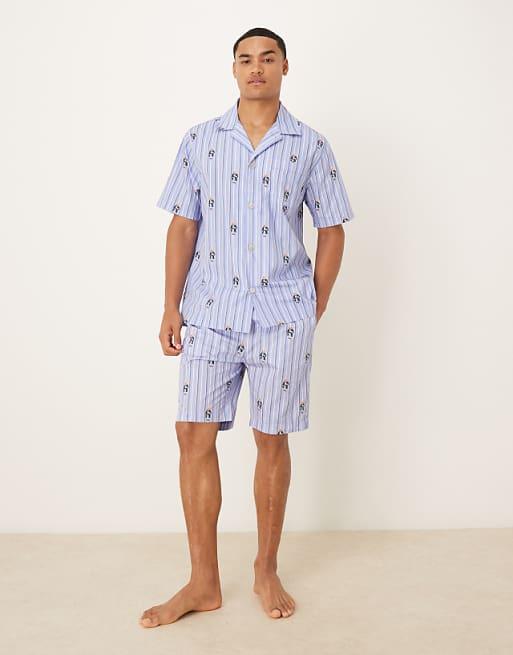 Polo Ralph Lauren bear stripe print short sleeve pyjama shirt and shorts in blue | ASOS