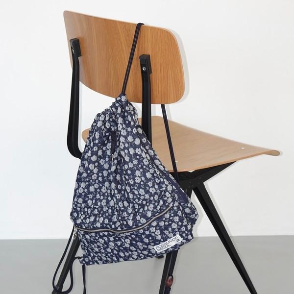 Floral denim string backpack_dark blue