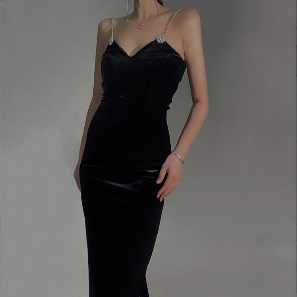 블랙원피스 벨벳 큐빅 피로연 2부 웨딩촬영 웨딩룩 파티드레스