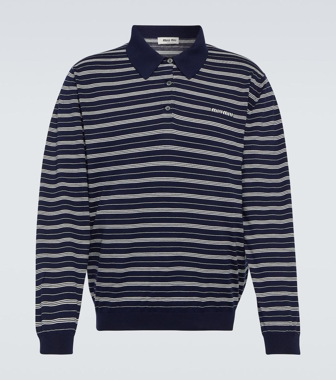 Logo striped cotton-blend polo sweater