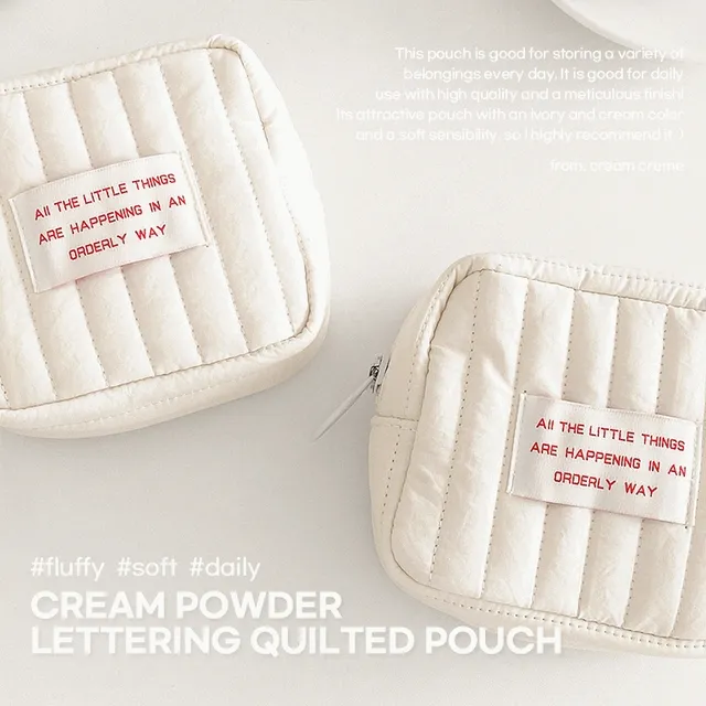 [빠른출고/1+1할인] 크림 파우더 레터링 누빔 파우치