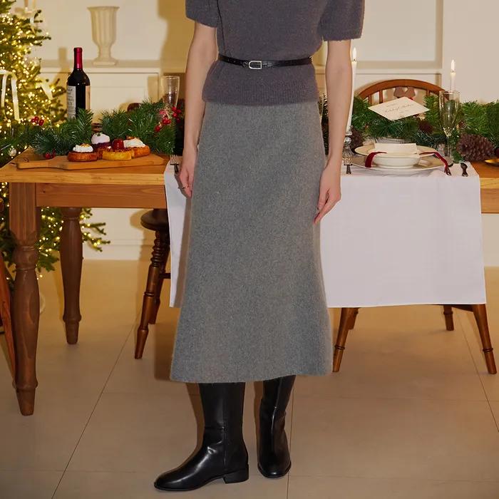 로바 램스울 머메이드 스커트 그레이