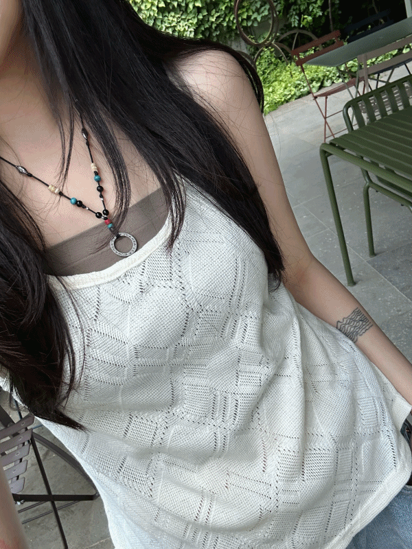신시 strap knit sleeveless / 자가드패턴 니트 슬리브리스