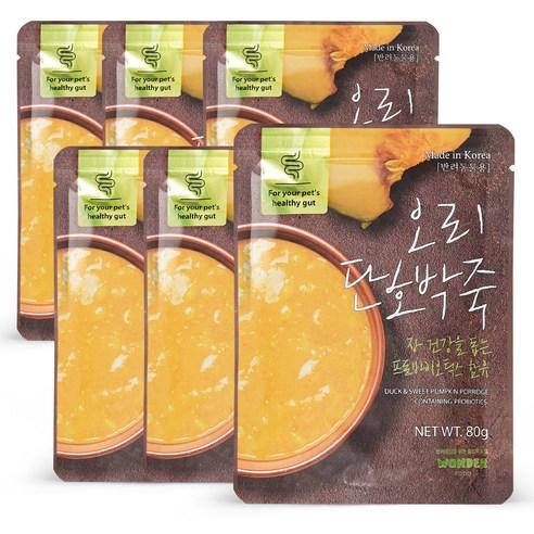 원더푸드 강아지 건강죽, 오리 단호박죽, 80g, 6개 - 파우치 | 쿠팡