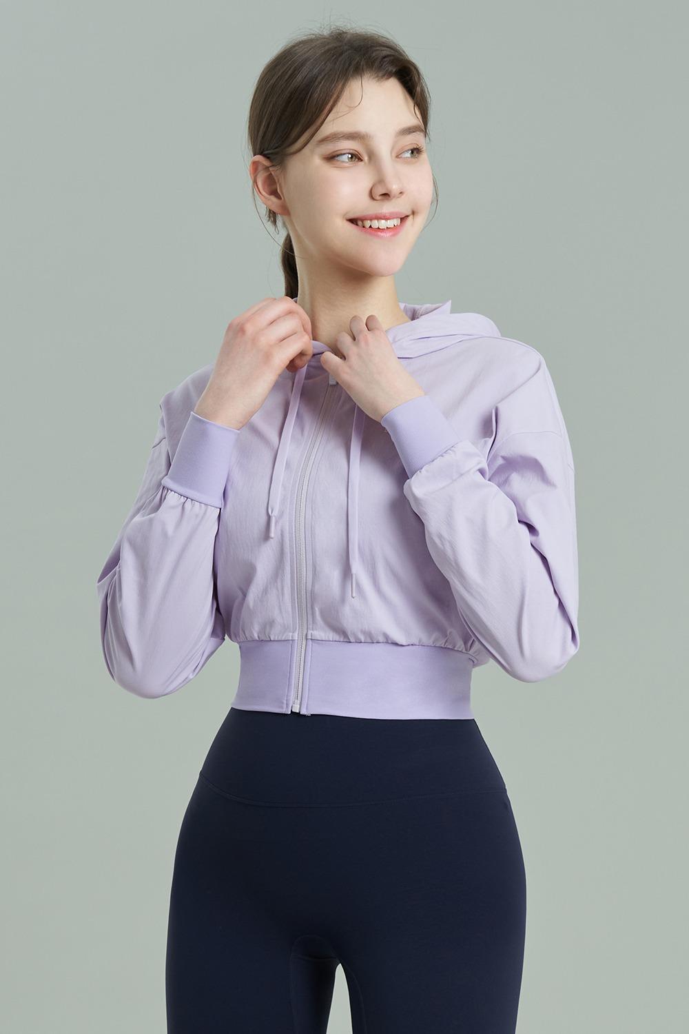 에코텍 프리미엄 크롭 후드집업 페일라벤더