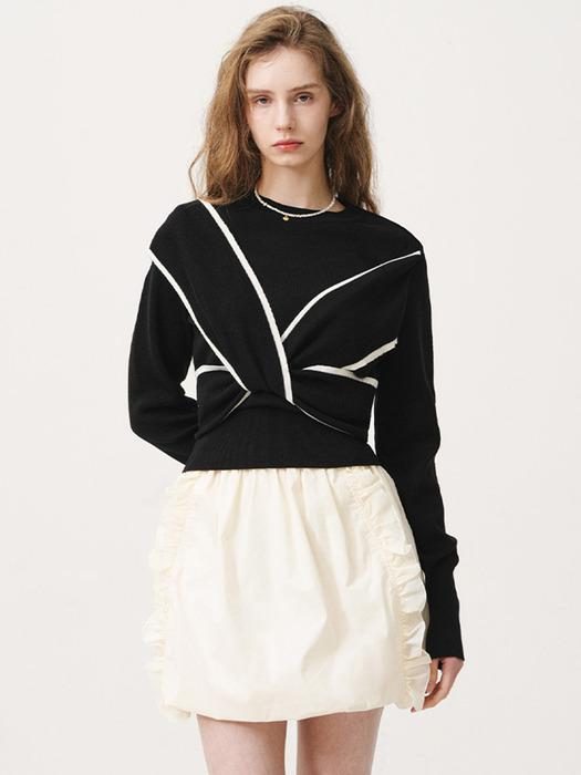 TWIST KNIT TOP_BLACK WHITE