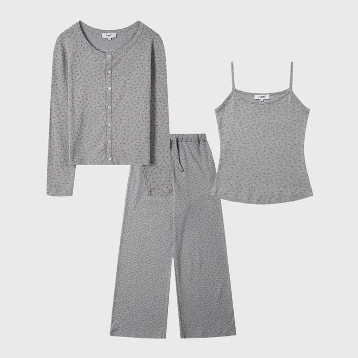 [4/10 예약 출고] [SET] 플로랄 펀칭니트 애쉬핑크