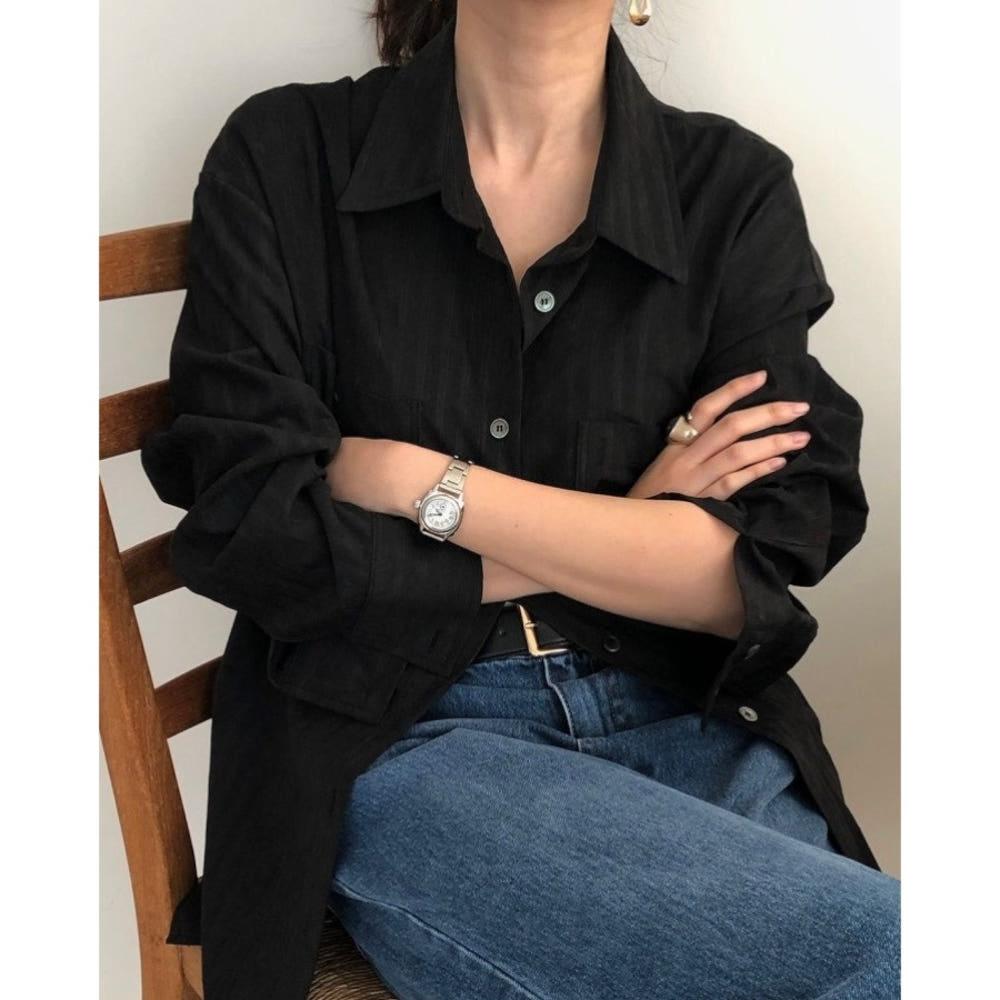 (베검 당일) Founders 파운더스 세드릭 셔츠 오버핏 스트라이프 포켓 남방 (3c)