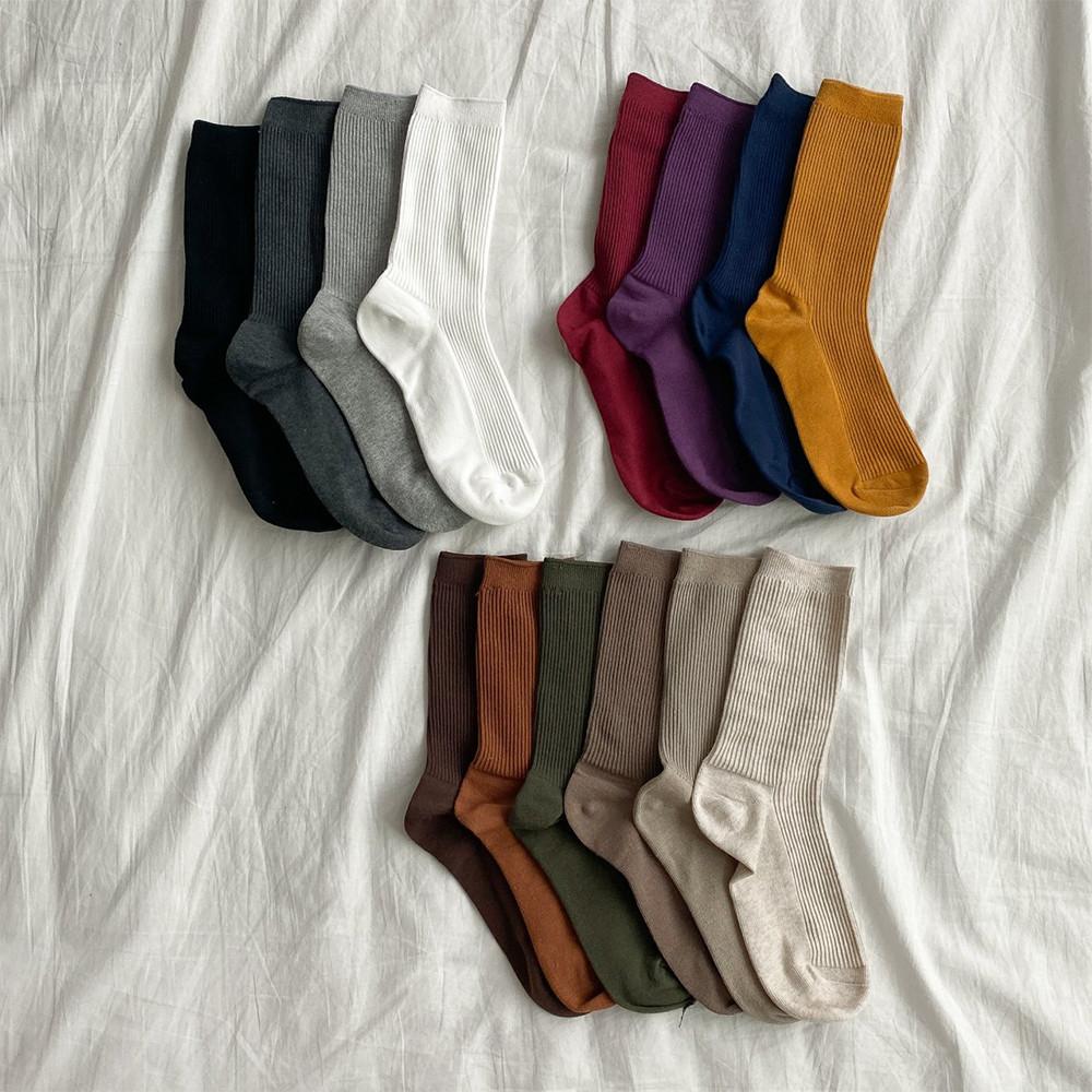 여자 국산 골지 무지 양말 컬러삭스 14color