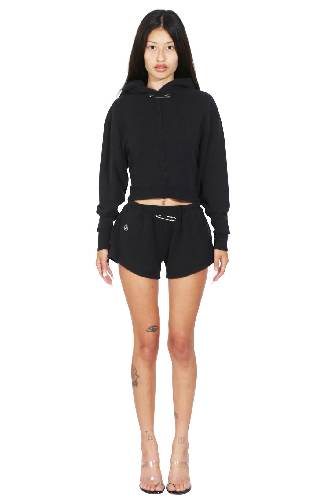 MINI SAFETY PIN SWEATSHORTS IN BLACK TERRY - XS