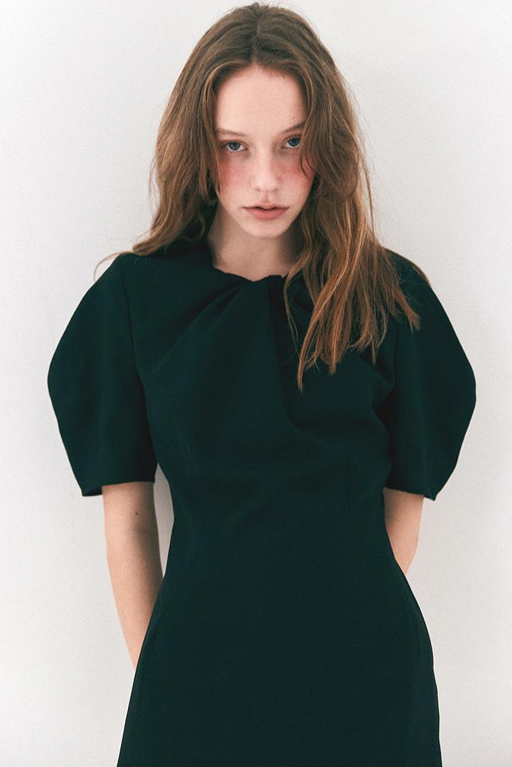 퍼프 슬리브 트위스티드 드레스_블랙