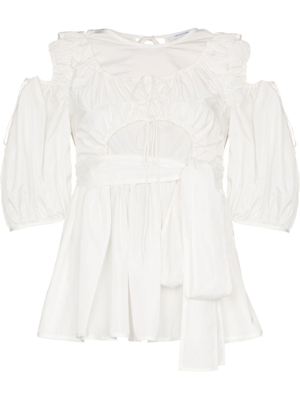 팔카 컷아웃 퍼프 소매 블라우스