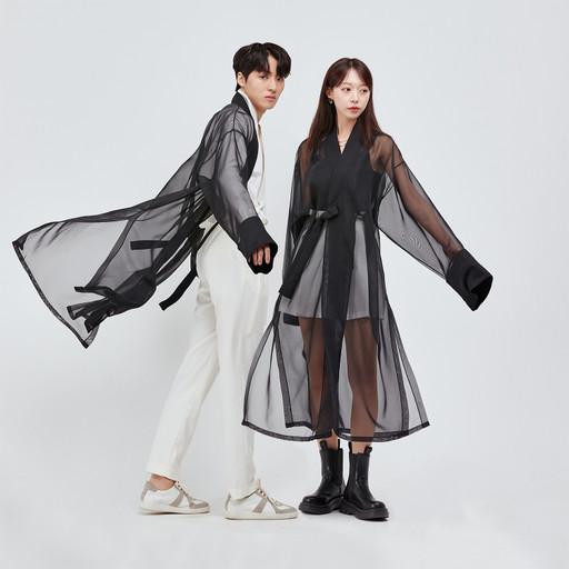 리슬 노방 중치막 블랙 여자 남자 시스루 개량 생활한복