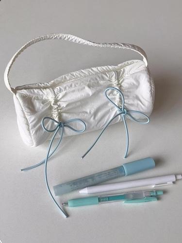 발레코어 블루 리본 봉제 패브릭필통 파우치가방