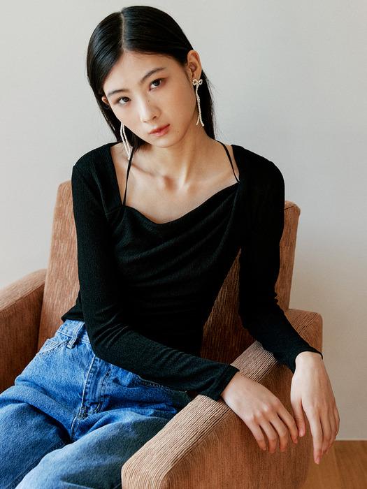 CREMA Unbalanced Shirring Top(크레마)_BLACK