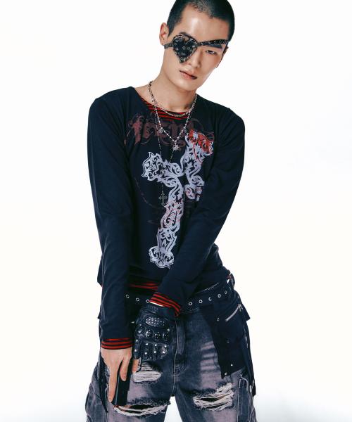 Xenon Cross Stripe T-Shirt_[Black]