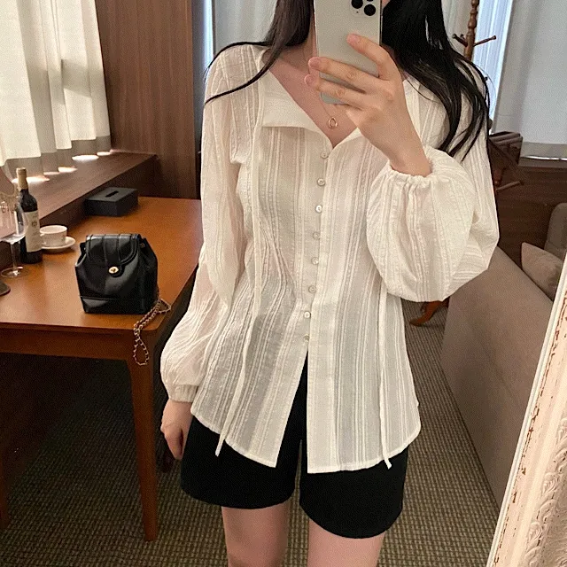 💗아펠 리본 버튼 여름블라우스