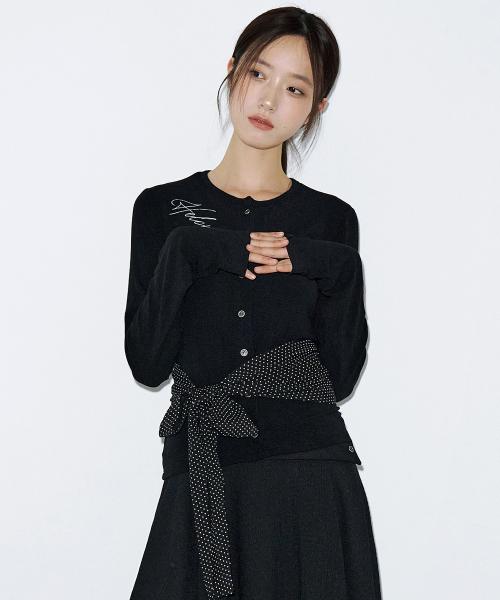 도트 리본 타이 가디건 [블랙]
