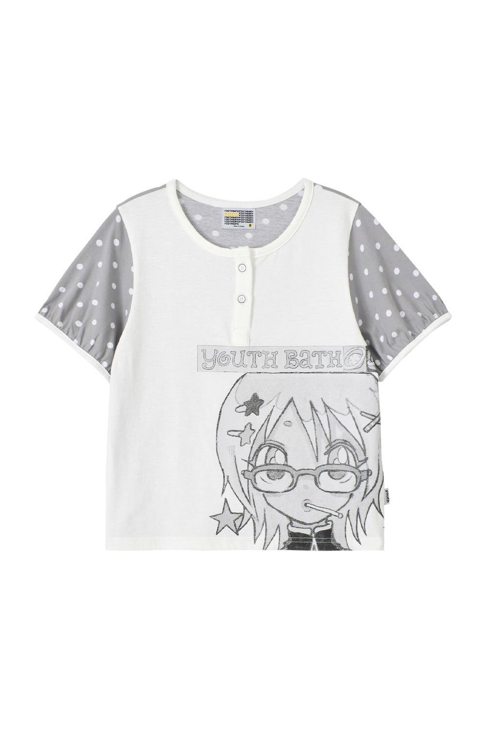 YB x Oliwa Dot Puff Sleeve Henley Top