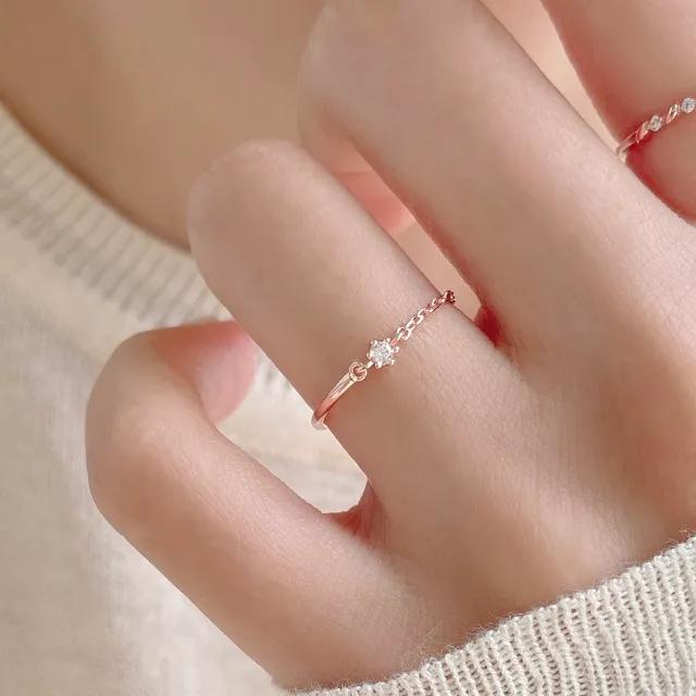 실버925 하프 체인 큐빅 반지 (실버,로즈골드)