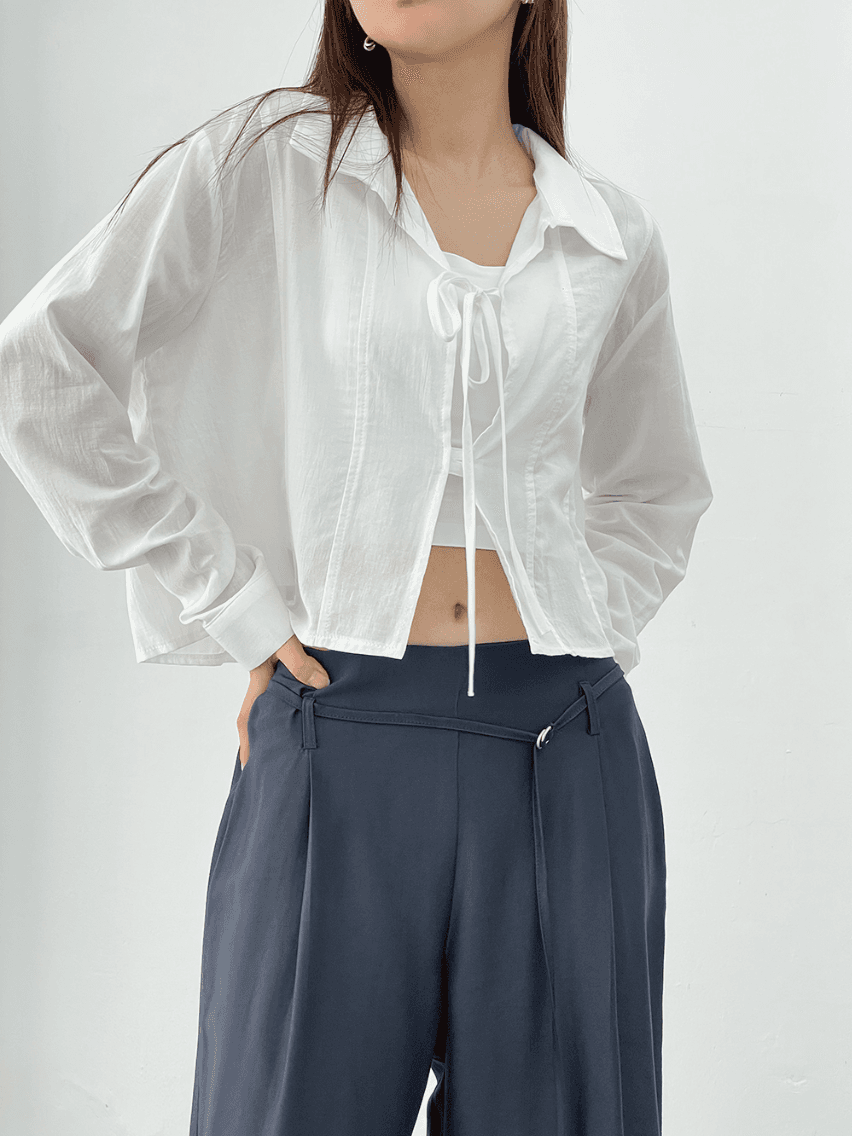 gauzy cotton ribbon shirts (2color)