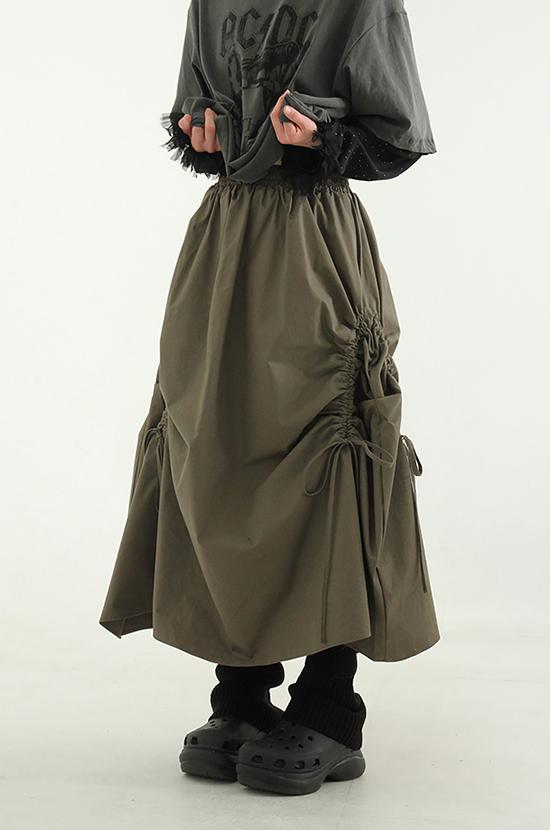 paper double shirring banding long skirt