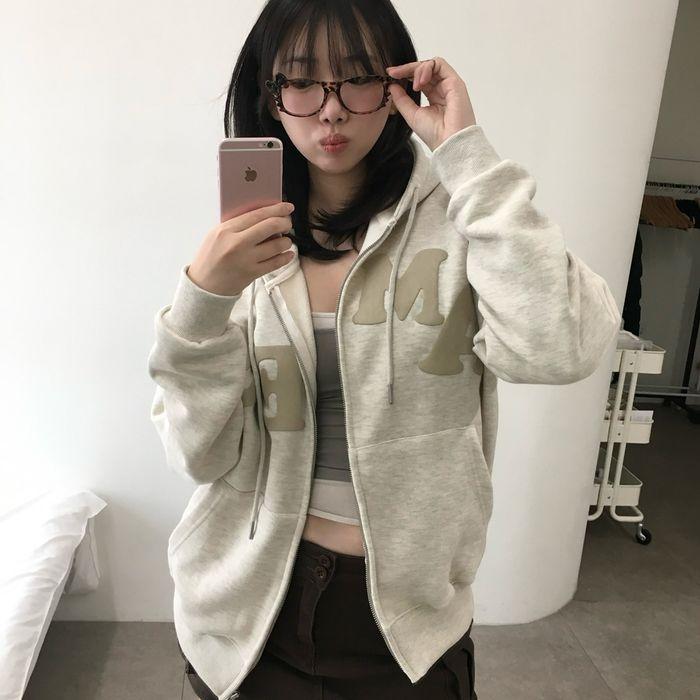 BIG TYPO HOODIE ZIP UP OATMEAL