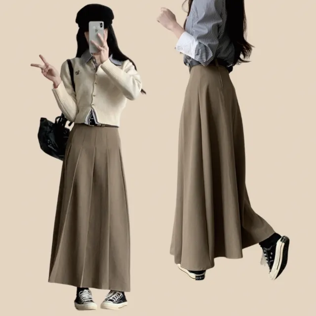 [벨트세트!/인생핏] 공주 무드, 봄 모던 클래식 플리츠 롱 스커트