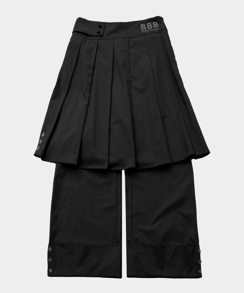 888 플리츠 미디 스커트 레이어드 스냅 롤업 와이드 투피스 세트 [블랙]