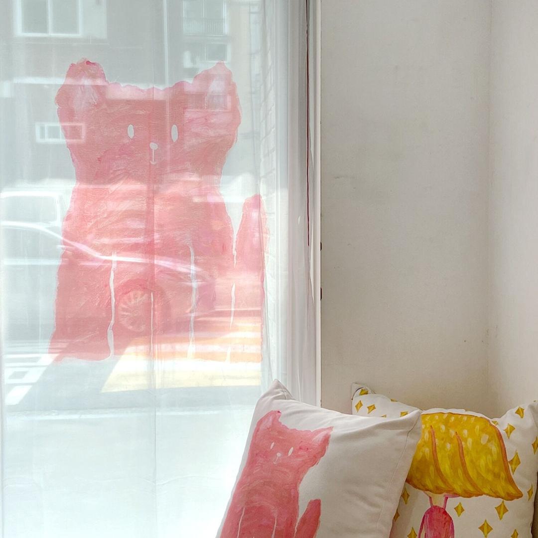 [a.o.b] 하늘 개 구름냥 핑크 쉬폰 커튼