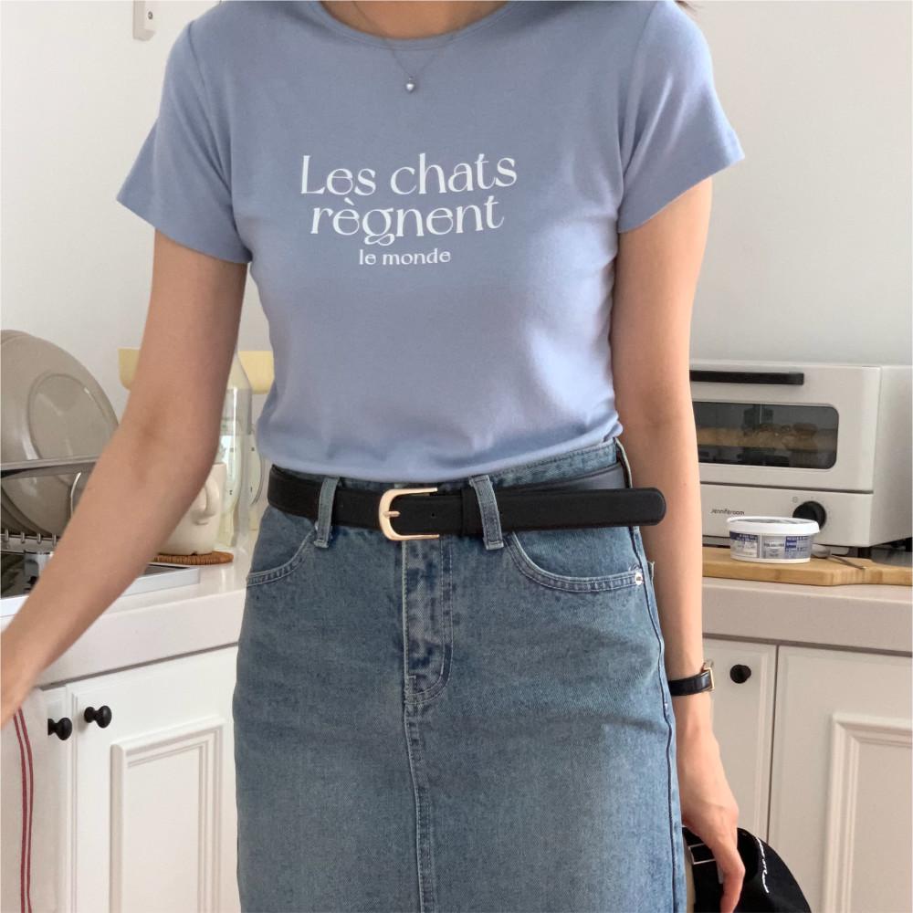 Les chats 레터링 소라 티셔츠