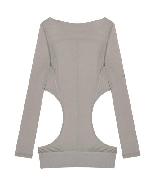 Curved Cut Layered Tee / Warm Grey