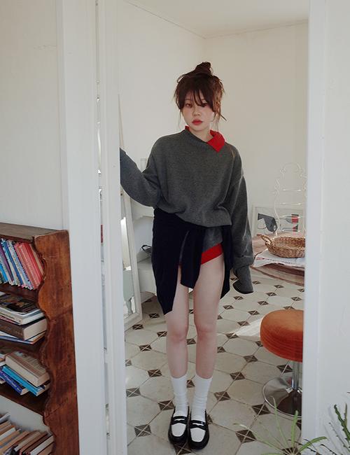 high neck oversized knit dress in gray