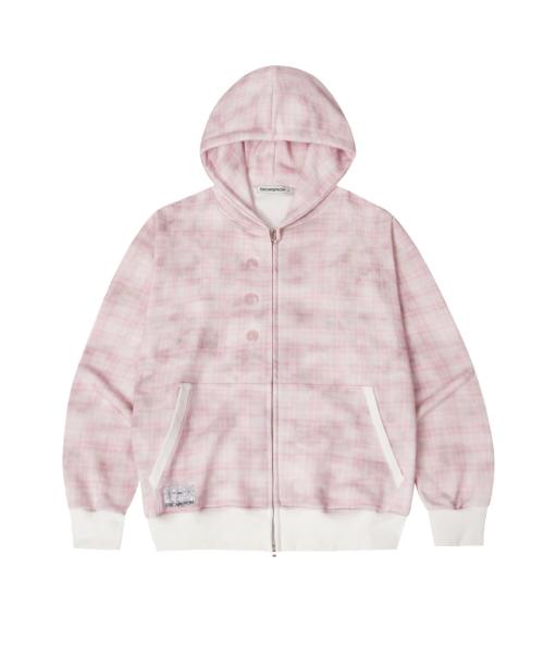 더스티체크 풀프린트 버튼 포인트 투웨이 후드집업 핑크