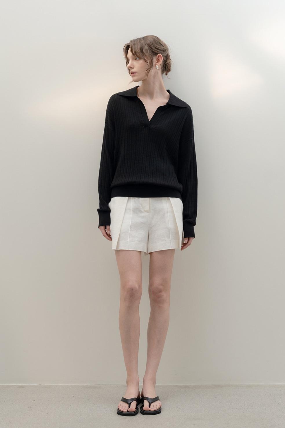 SILK COLLAR SHEER KNIT BLACK
