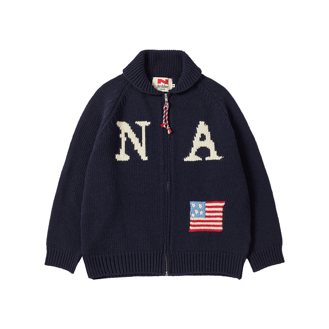 엔 아카이브 핸드 메이드 디테일 빈티지 리그 니트 점퍼 네이비