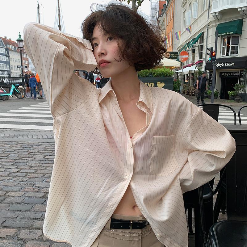 프롬비기닝 [하객룩]실버 루즈 스트라이프 셔츠 (3color)(셔츠,스트라이프셔츠,오버핏셔츠,출근룩)