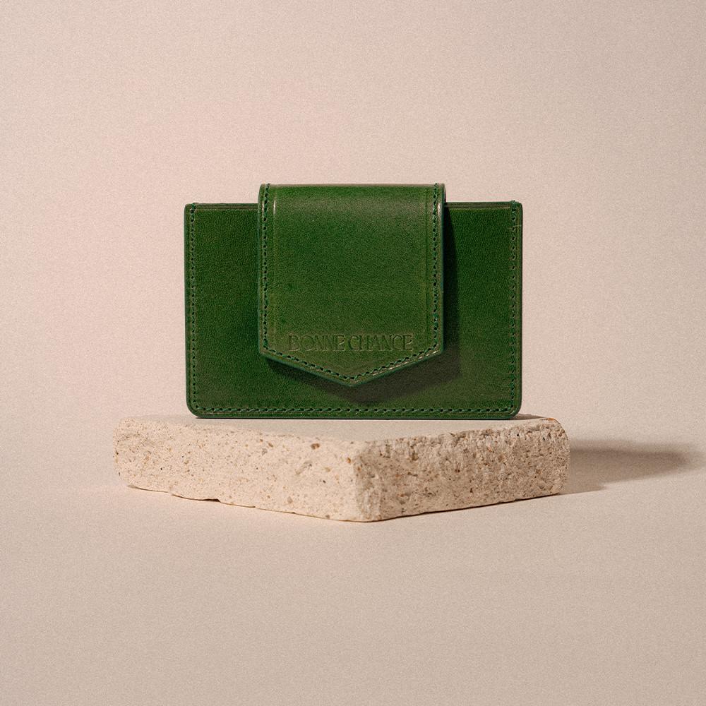 [본샹스] 아코디언 카드지갑 - 오일 그린