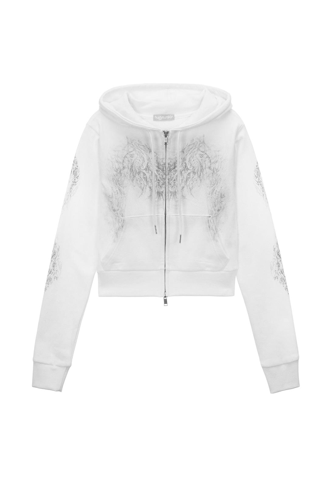 Skully crop hoodie zip-up [White]