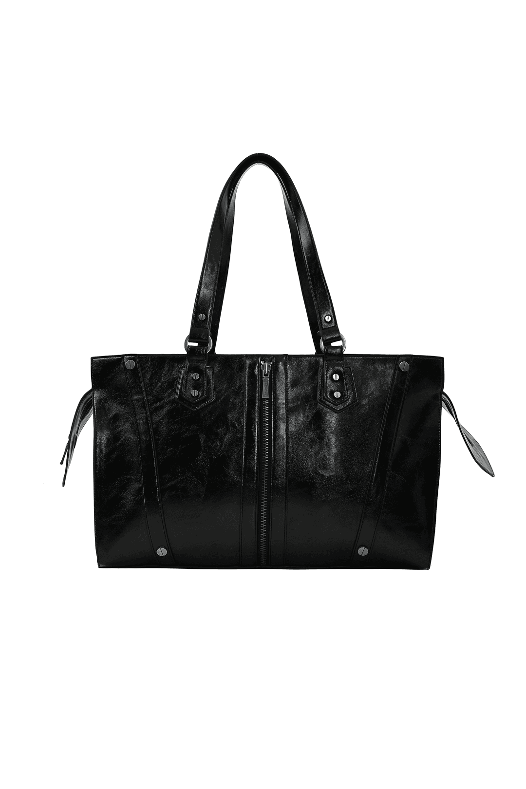ZIPPER DETAIL SHOULDER BAG , GLOSSY BLACK